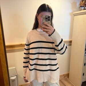 a new day Sweater with Cream and Black Stripes